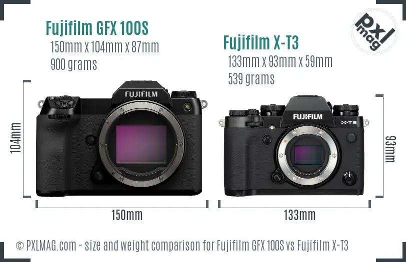 Fujifilm GFX 100S vs Fujifilm X-T3 size comparison