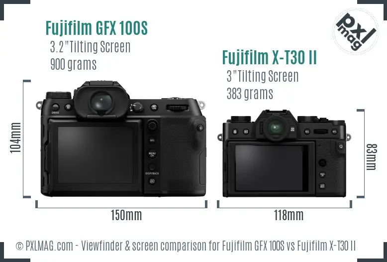 Fujifilm GFX 100S vs Fujifilm X-T30 II Screen and Viewfinder comparison