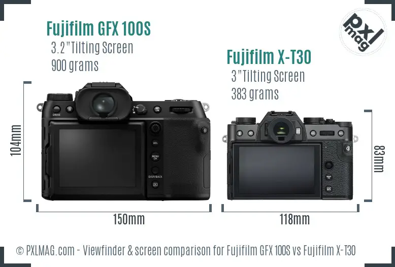 Fujifilm GFX 100S vs Fujifilm X-T30 Screen and Viewfinder comparison