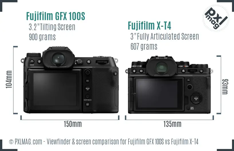 Fujifilm GFX 100S vs Fujifilm X-T4 Screen and Viewfinder comparison