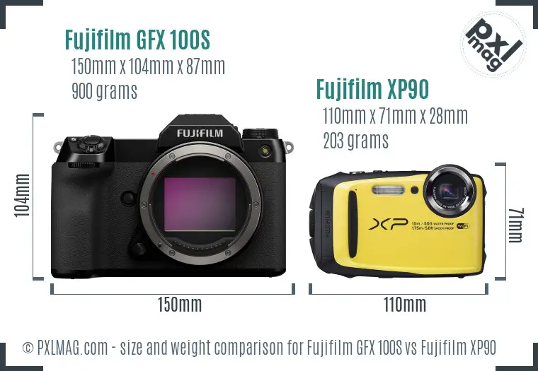 Fujifilm GFX 100S vs Fujifilm XP90 size comparison
