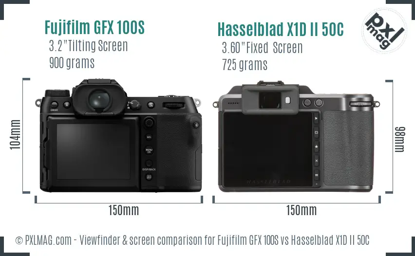 Fujifilm GFX 100S vs Hasselblad X1D II 50C Screen and Viewfinder comparison