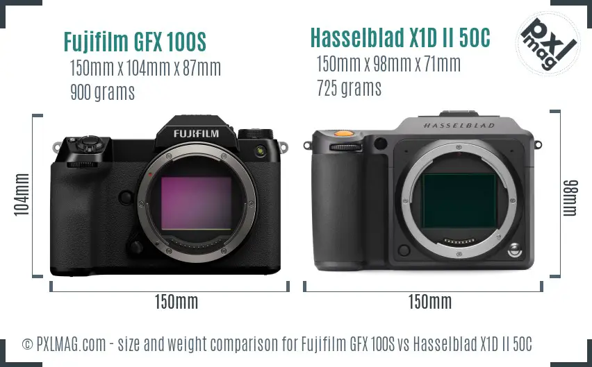 Fujifilm GFX 100S vs Hasselblad X1D II 50C size comparison