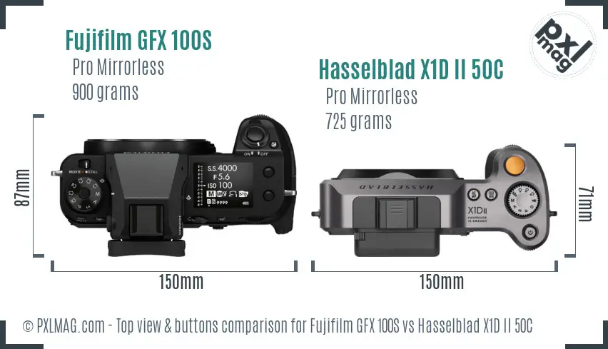 Fujifilm GFX 100S vs Hasselblad X1D II 50C top view buttons comparison