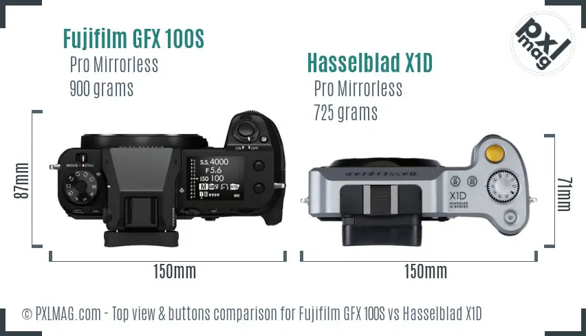 Fujifilm GFX 100S vs Hasselblad X1D top view buttons comparison
