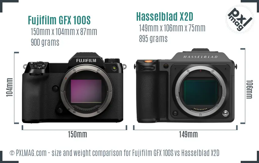 Fujifilm GFX 100S vs Hasselblad X2D size comparison