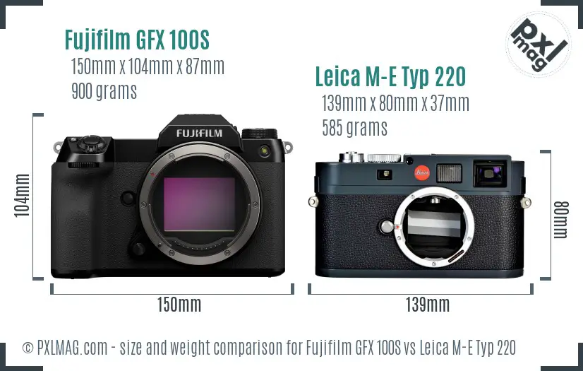 Fujifilm GFX 100S vs Leica M-E Typ 220 size comparison