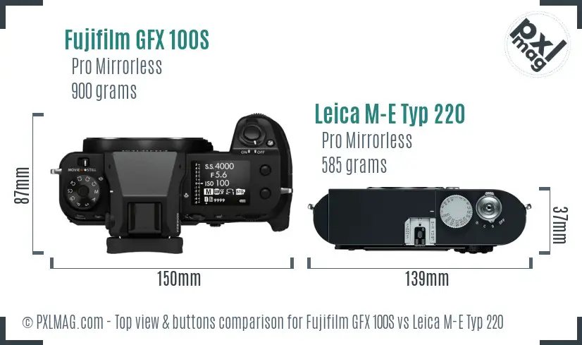 Fujifilm GFX 100S vs Leica M-E Typ 220 top view buttons comparison