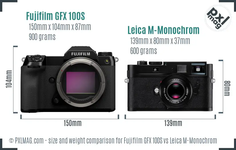 Fujifilm GFX 100S vs Leica M-Monochrom size comparison