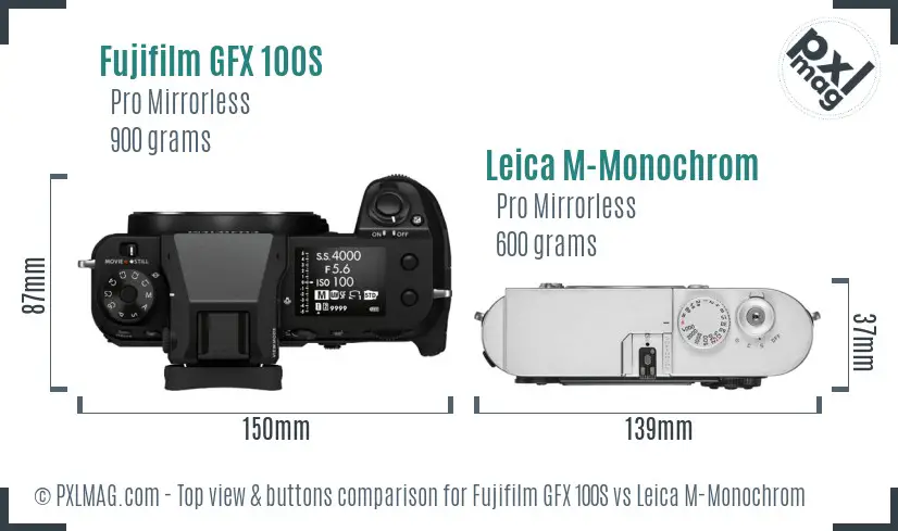Fujifilm GFX 100S vs Leica M-Monochrom top view buttons comparison