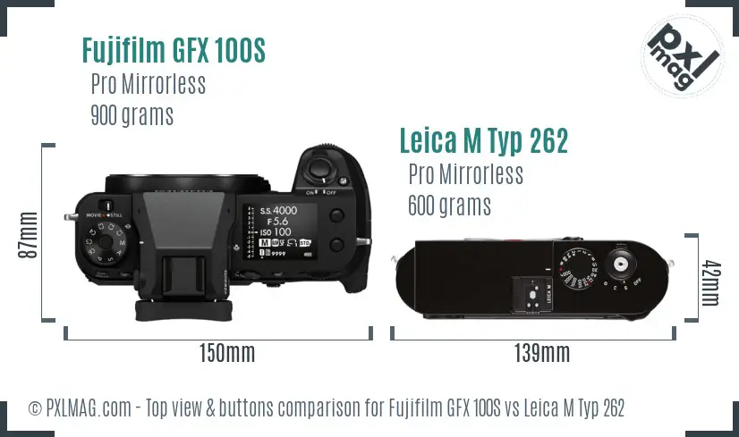 Fujifilm GFX 100S vs Leica M Typ 262 top view buttons comparison
