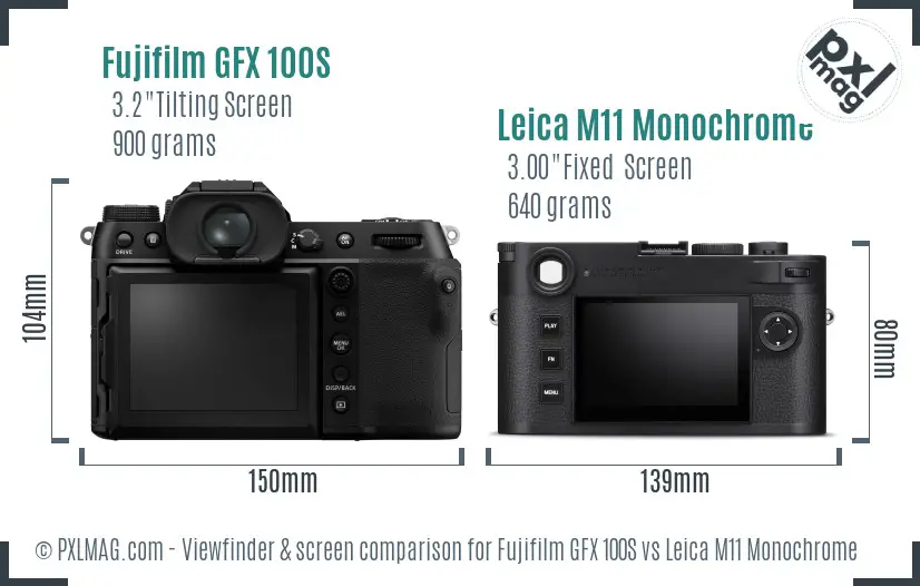 Fujifilm GFX 100S vs Leica M11 Monochrome Screen and Viewfinder comparison