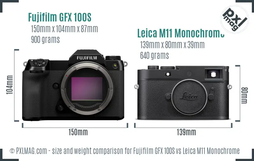 Fujifilm GFX 100S vs Leica M11 Monochrome size comparison