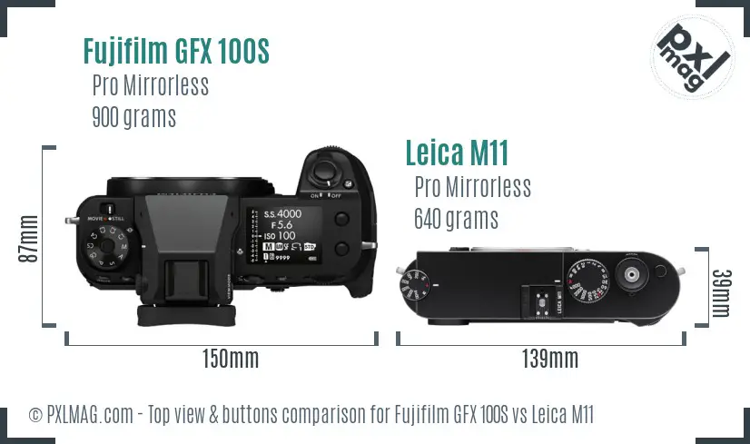 Fujifilm GFX 100S vs Leica M11 top view buttons comparison