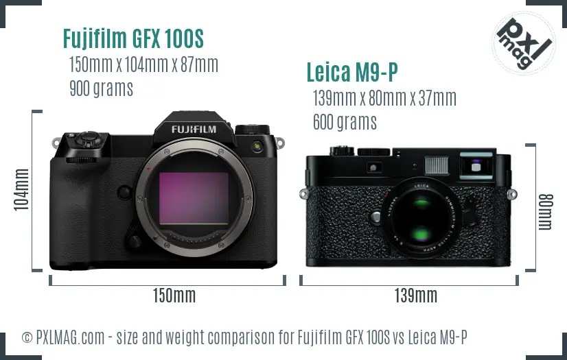 Fujifilm GFX 100S vs Leica M9-P size comparison