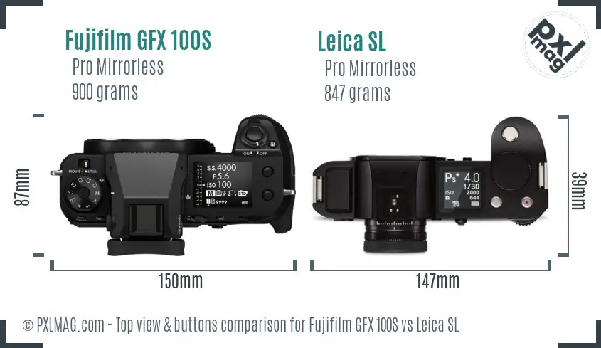 Fujifilm GFX 100S vs Leica SL top view buttons comparison