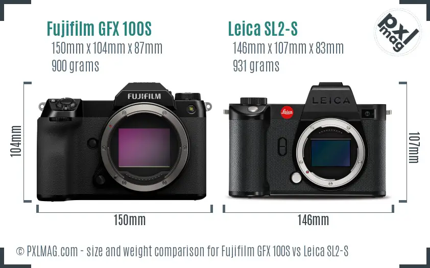 Fujifilm GFX 100S vs Leica SL2-S size comparison