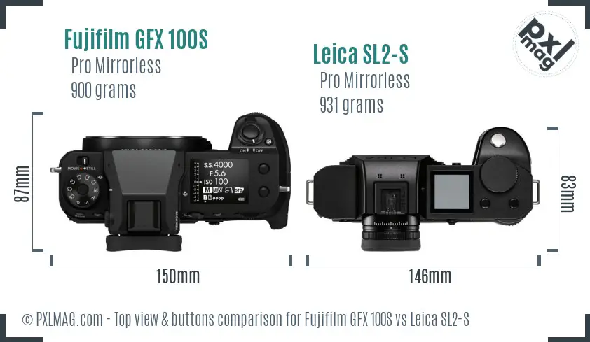 Fujifilm GFX 100S vs Leica SL2-S top view buttons comparison