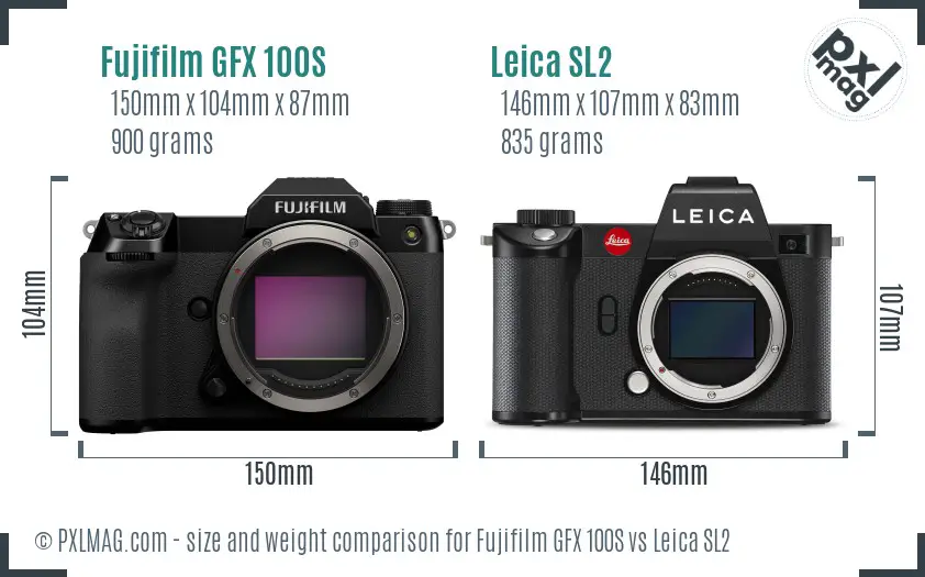 Fujifilm GFX 100S vs Leica SL2 size comparison
