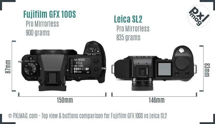 Fujifilm GFX 100S vs Leica SL2 top view buttons comparison