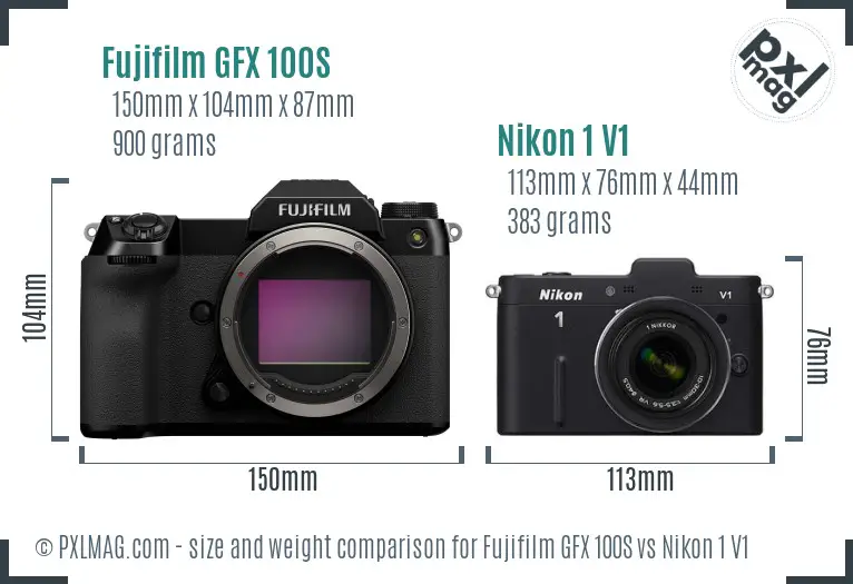 Fujifilm GFX 100S vs Nikon 1 V1 size comparison