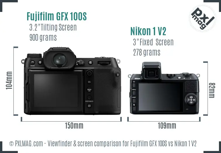 Fujifilm GFX 100S vs Nikon 1 V2 Screen and Viewfinder comparison