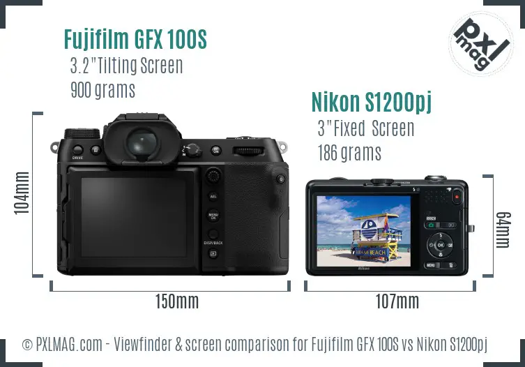 Fujifilm GFX 100S vs Nikon S1200pj Screen and Viewfinder comparison