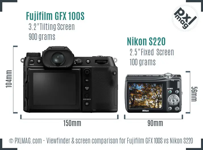 Fujifilm GFX 100S vs Nikon S220 Screen and Viewfinder comparison