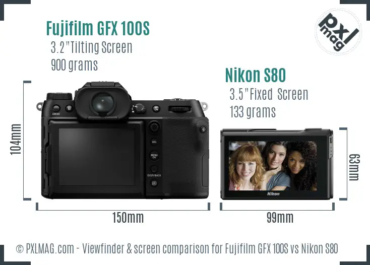 Fujifilm GFX 100S vs Nikon S80 Screen and Viewfinder comparison