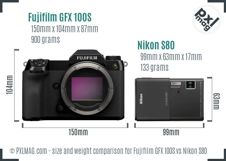 Fujifilm GFX 100S vs Nikon S80 size comparison