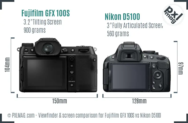 Fujifilm GFX 100S vs Nikon D5100 Screen and Viewfinder comparison