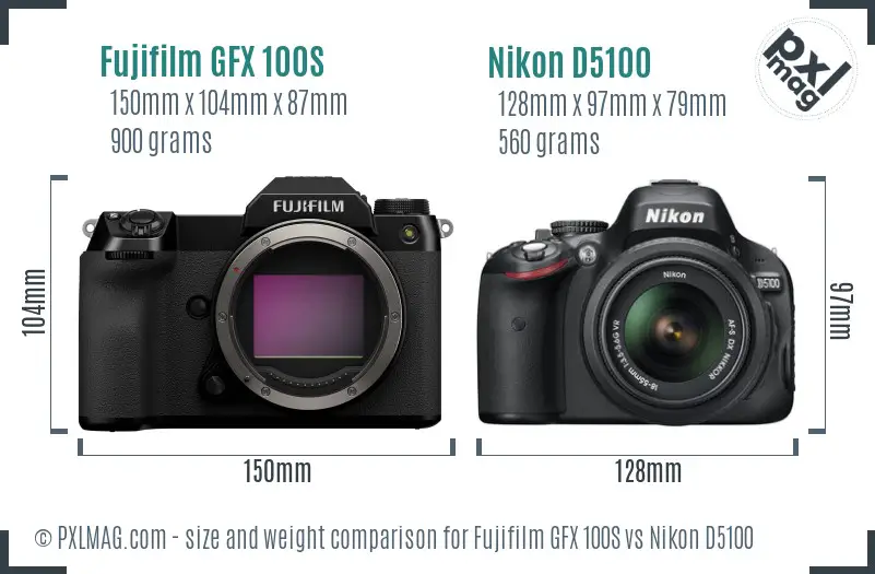 Fujifilm GFX 100S vs Nikon D5100 size comparison