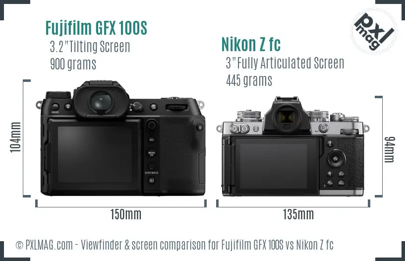 Fujifilm GFX 100S vs Nikon Z fc Screen and Viewfinder comparison