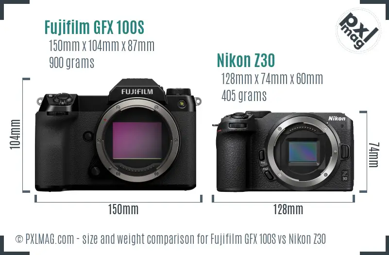 Fujifilm GFX 100S vs Nikon Z30 size comparison