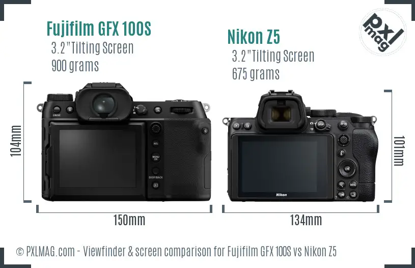 Fujifilm GFX 100S vs Nikon Z5 Screen and Viewfinder comparison