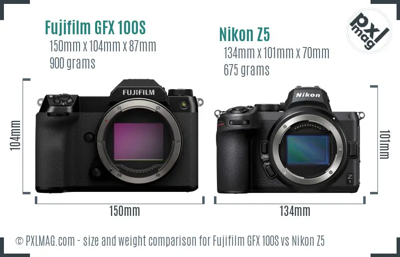 Fujifilm GFX 100S vs Nikon Z5 size comparison
