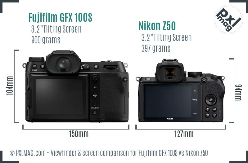 Fujifilm GFX 100S vs Nikon Z50 Screen and Viewfinder comparison