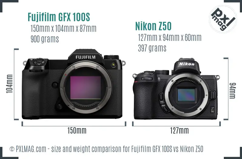 Fujifilm GFX 100S vs Nikon Z50 size comparison