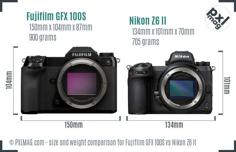 Fujifilm GFX 100S vs Nikon Z6 II size comparison