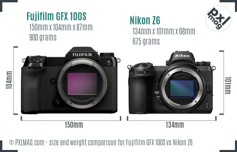 Fujifilm GFX 100S vs Nikon Z6 size comparison