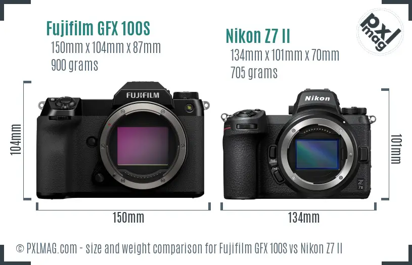Fujifilm GFX 100S vs Nikon Z7 II size comparison