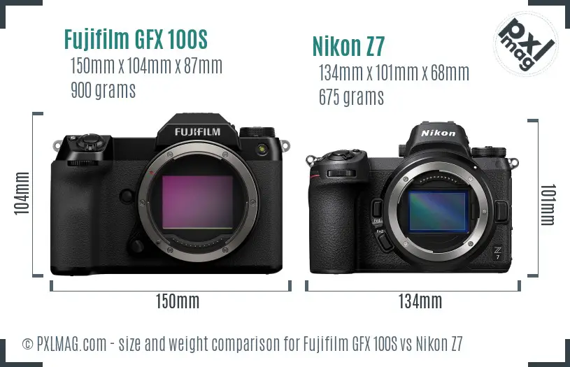 Fujifilm GFX 100S vs Nikon Z7 size comparison