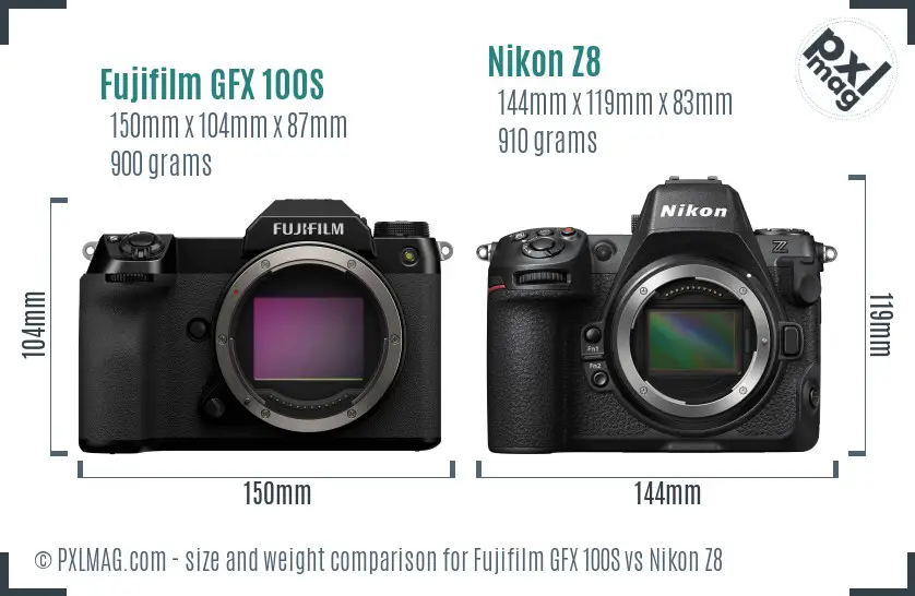 Fujifilm GFX 100S vs Nikon Z8 size comparison