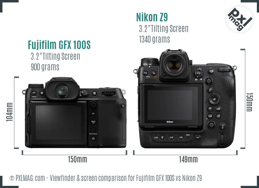 Fujifilm GFX 100S vs Nikon Z9 Screen and Viewfinder comparison