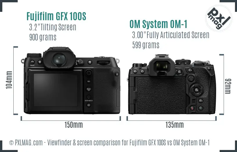Fujifilm GFX 100S vs OM System OM-1 Screen and Viewfinder comparison