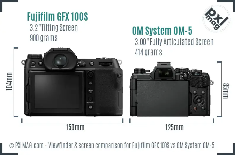 Fujifilm GFX 100S vs OM System OM-5 Screen and Viewfinder comparison