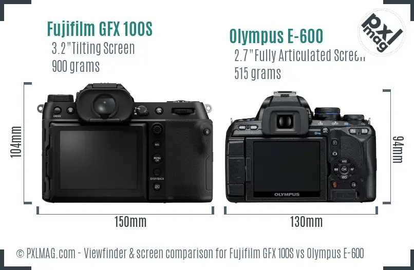 Fujifilm GFX 100S vs Olympus E-600 Screen and Viewfinder comparison