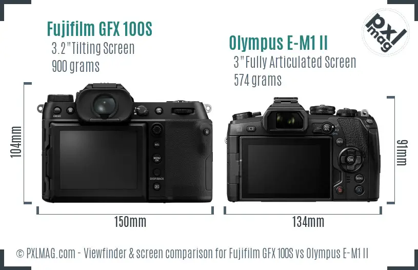 Fujifilm GFX 100S vs Olympus E-M1 II Screen and Viewfinder comparison