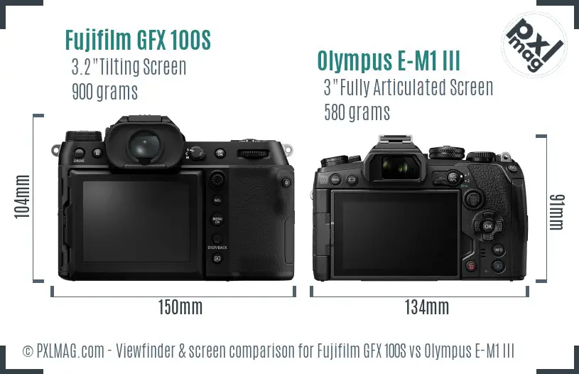 Fujifilm GFX 100S vs Olympus E-M1 III Screen and Viewfinder comparison
