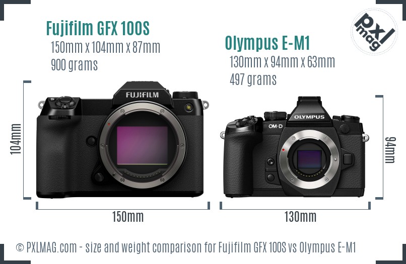 Fujifilm GFX 100S vs Olympus E-M1 size comparison